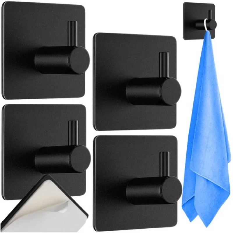 Ruhhy 25037 Samolepiaci háčik kov čierny, sada 4ks