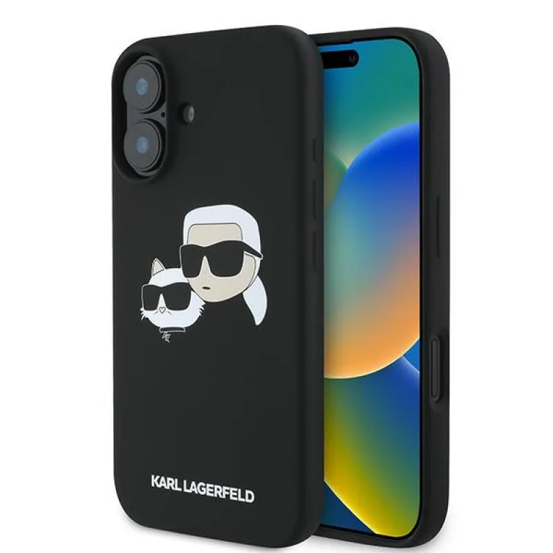 Karl Lagerfeld silikónové puzdro Nauble Heads Print MagSafe pre iPhone 16 Plus - čierne