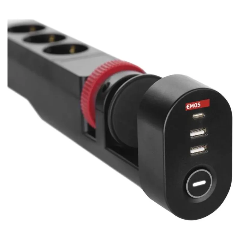 EMOS Predlzovaci kabel 16A (3zás.+ vypínač + 3 USB A+C) 1,5M Čierny FIX NA STÔL