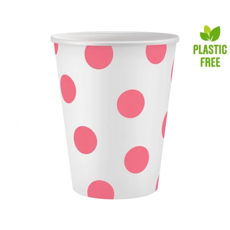 GODAN Papierové poháre s bodkami ružové 250 ml 6ks