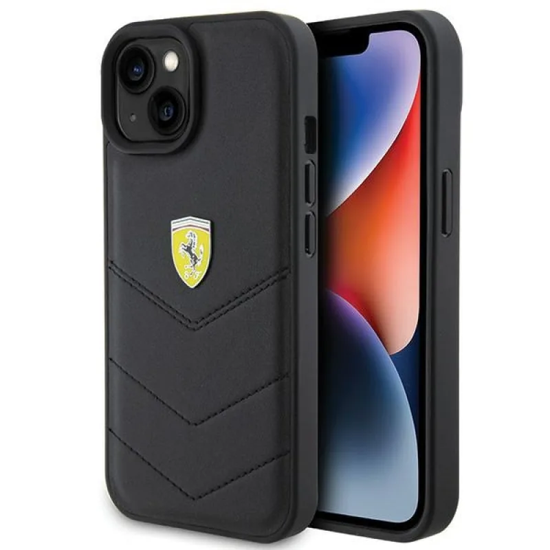 Obal Ferrari Quilted Metal Logo pre iPhone 15 - čierny