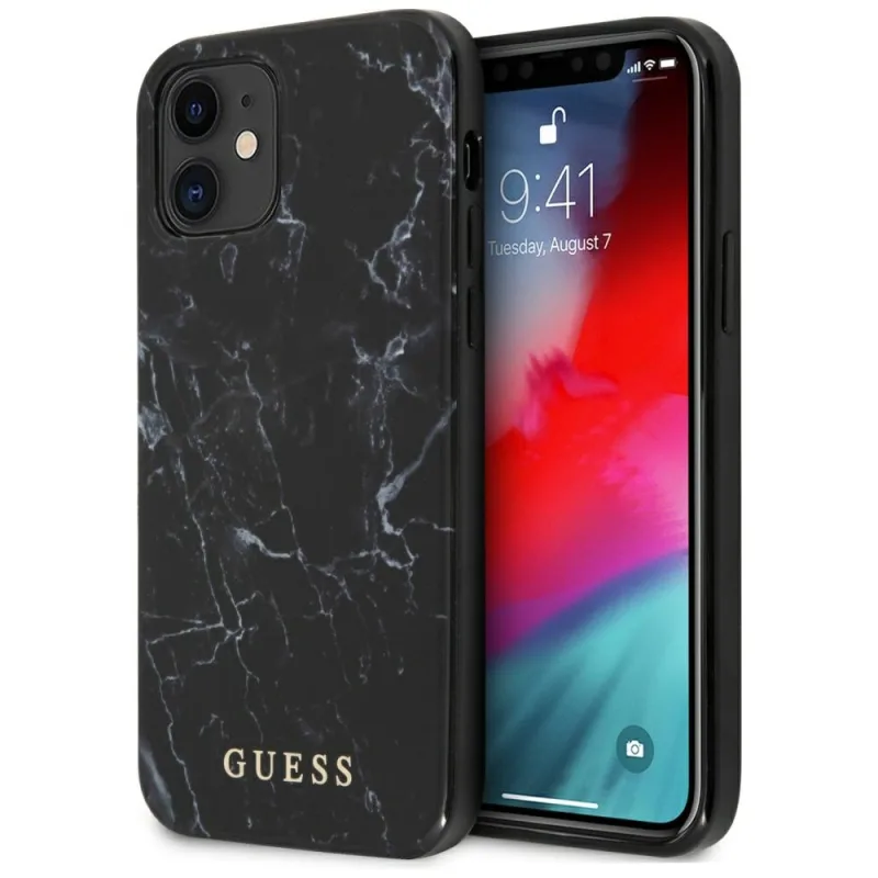 Guess Marble Case pre iPhone 12 mini - čierny