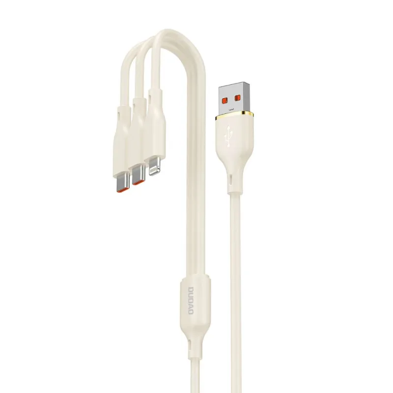 Dudao L7SE 3v1 USB-A - 2x USB-C / Lightning 66W kábel 1,2 m - béžový