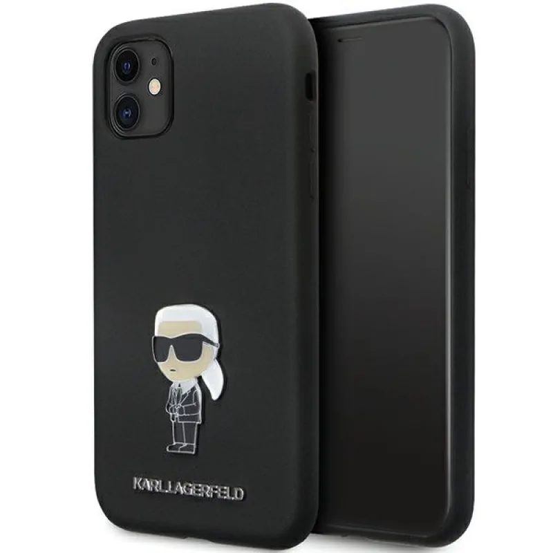 Kryt Karl Lagerfeld KLHCN61SMHKNPK pre iPhone 11 / Xr - čierny silikónový Ikonik Metal Pin