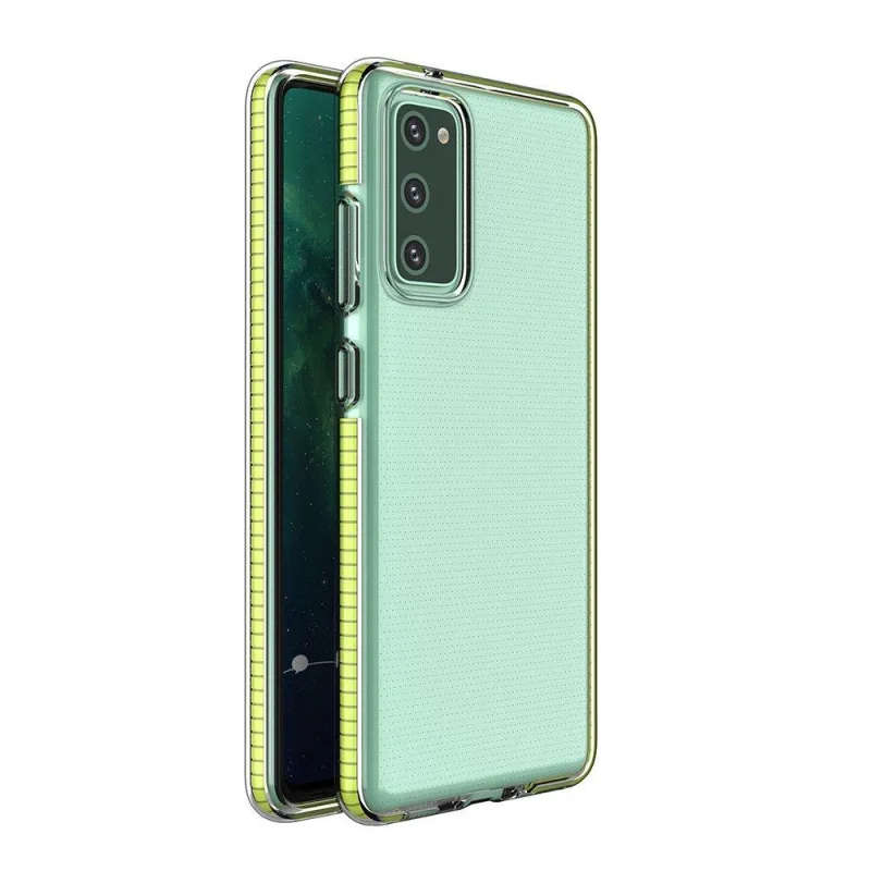 Spring Case číry TPU gélový ochranný kryt s farebným rámom pre Samsung Galaxy A72 4G žltý