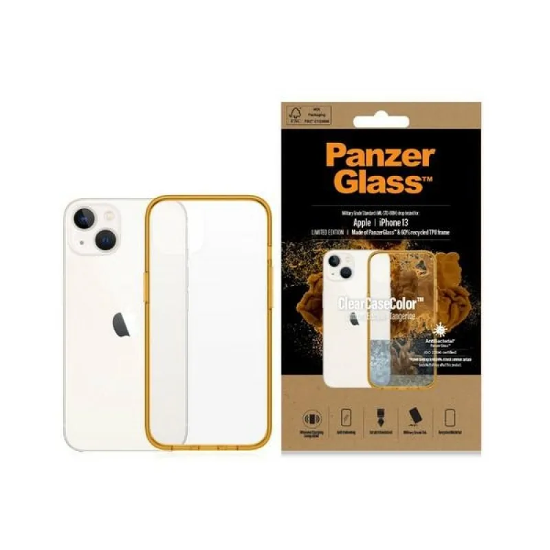 Antibakteriálne puzdro PanzerGlass ClearCase s certifikátom Military Grade pre iPhone 13 / 14 / 15 - transparentné žlté