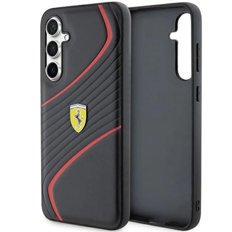 Puzdro Ferrari Twist Metal Logo pre Samsung Galaxy S23 FE - čierne