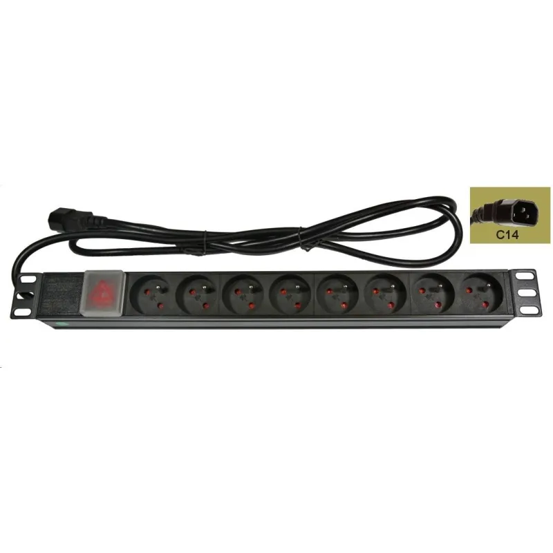 19" rozvodný panel LEXI-Net 8x230V, ČSN, vypínač, indikátor napětí, …