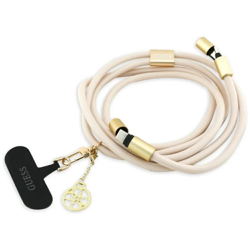 Kábel Guess CBDY 4G Charm USB-C / USB-C 150 cm – béžový