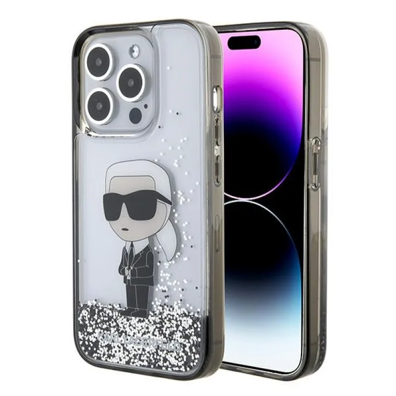 Obal Karl Lagerfeld Liquid Glitter Ikonik pre iPhone 15 Pro - priehľadný