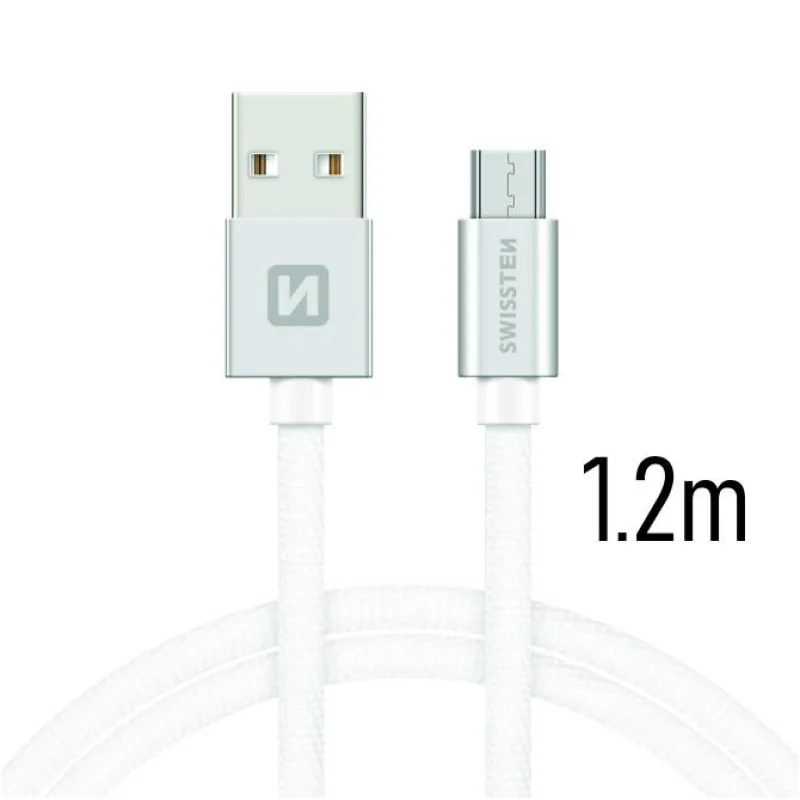 Swissten Data Cable Textile USB / Micro USB 1.2 m, silver
