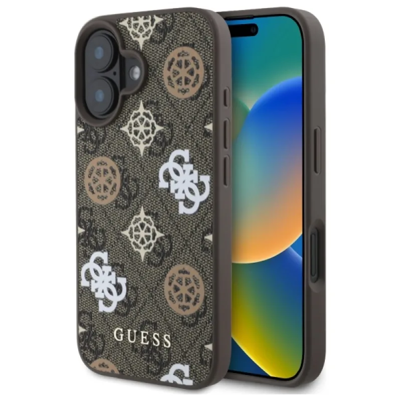 Puzdro Guess 4G Printed Stripes MagSafe iPhone 16 – hnedé