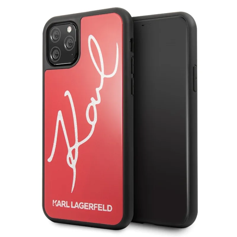 Karl Lagerfeld Signature Glitter Case pre iPhone 11 Pro – červený