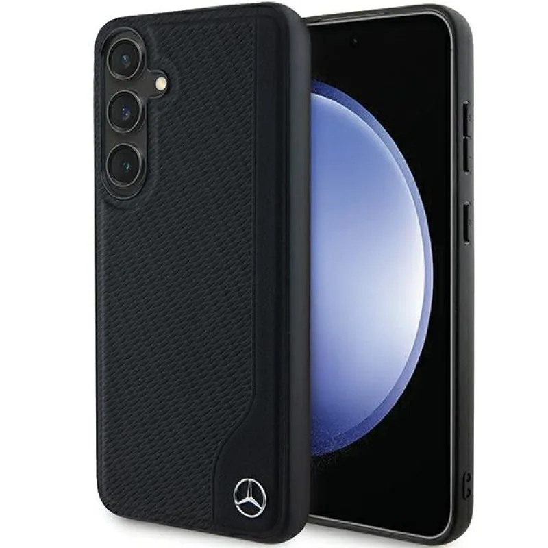 Puzdro Mercedes Leather Debossed Line MagSafe pre Samsung Galaxy S24+ - čierne