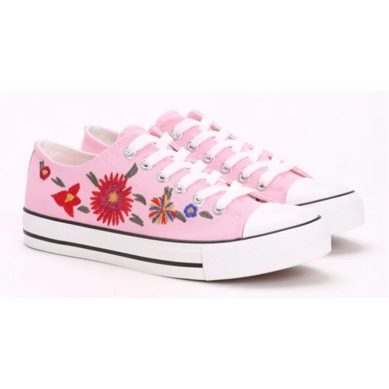 Štýlové ružové tenisky s výšivkou v.38