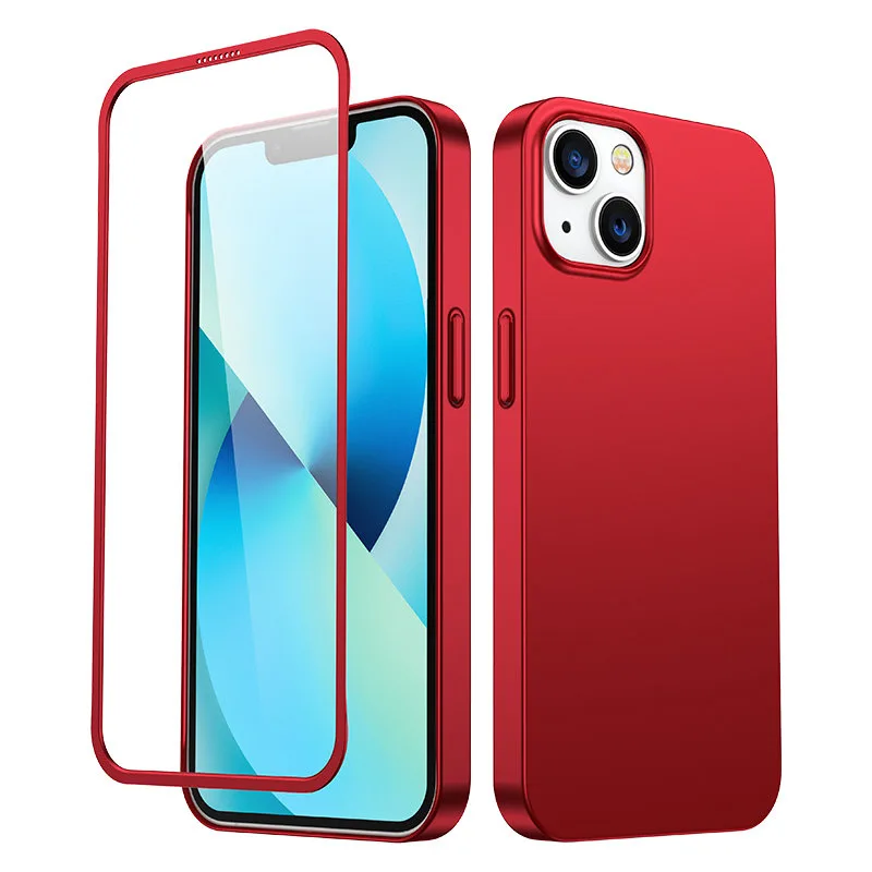 Predný a zadný kryt Joyroom 360 Full Case pre iPhone 13 + ochranné tvrdené sklo červené (JR-BP927 červené)
