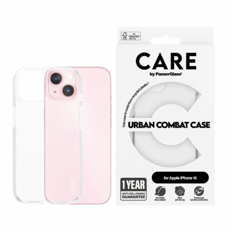 CARE by PanzerGlass Urban Combat Case pre iPhone 15 - priehľadné