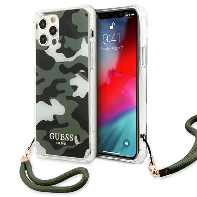 Guess GUHCP12MKSARKA iPhone 12/12 Pro 6,1" zelený/khaki pevný obal Camo Collection