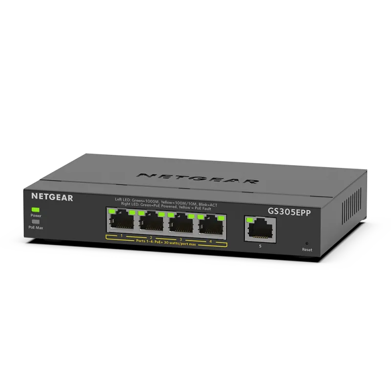 NETGEAR 5PT GE PLUS SWCH W/ HI-PWR POE+ GS305EPP-100PES