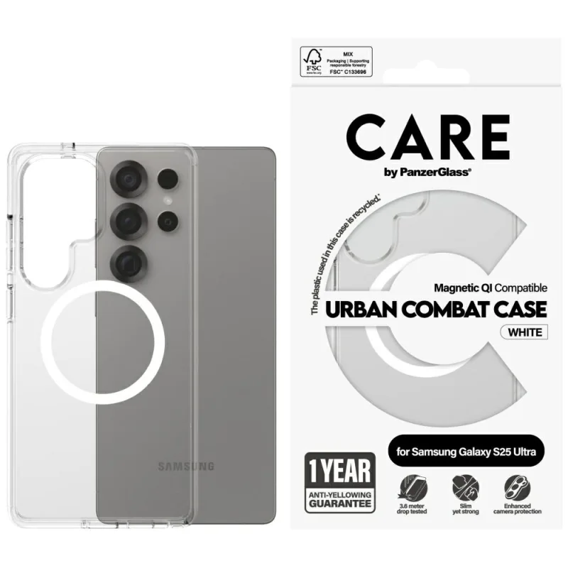 CARE by PanzerGlass Flagship Urban Combat White QI Case pre Samsung Galaxy S25 Ultra – priehľadné