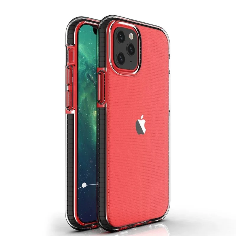 Spring Case číry TPU gélový ochranný kryt s farebným rámom pre iPhone 13 Pro čierny