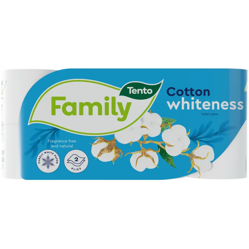 Tento Family Cotton Whiteness toaletný papier 2-vrstvový 8 ks, 150 útržkov 18m