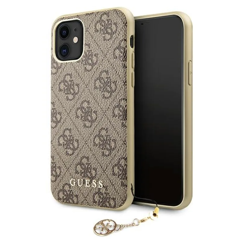 Guess GUHCN61GF4GBR iPhone 11 6,1" / Xr hnedo/hnedé pevné puzdro 4G Charms Collection