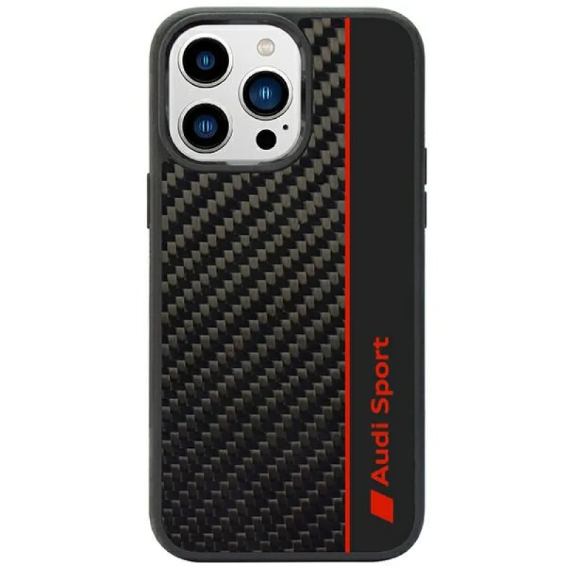 Audi Carbon Fiber Stripe iPhone 14 Pro 6,1" čierno/čierne pevné puzdro AUS-TPUPCIP14P-R8/D1-BK