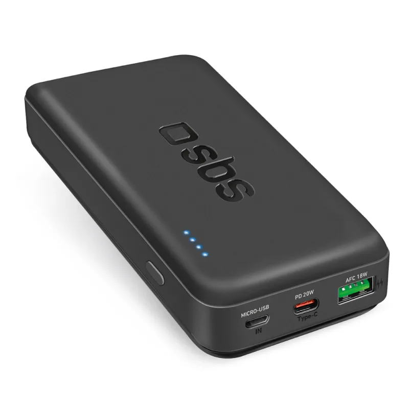 Powerbanka SBS TTBB20000PD20K 20000 mAh 20W PD USB-C, USB-A, Micro-USB - čierna