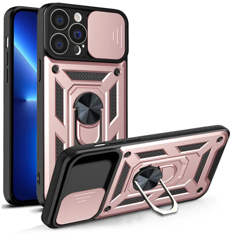 Pancierové puzdro Hybrid Armor Camshield pre iPhone 13 Pro s krytom fotoaparátu ružové