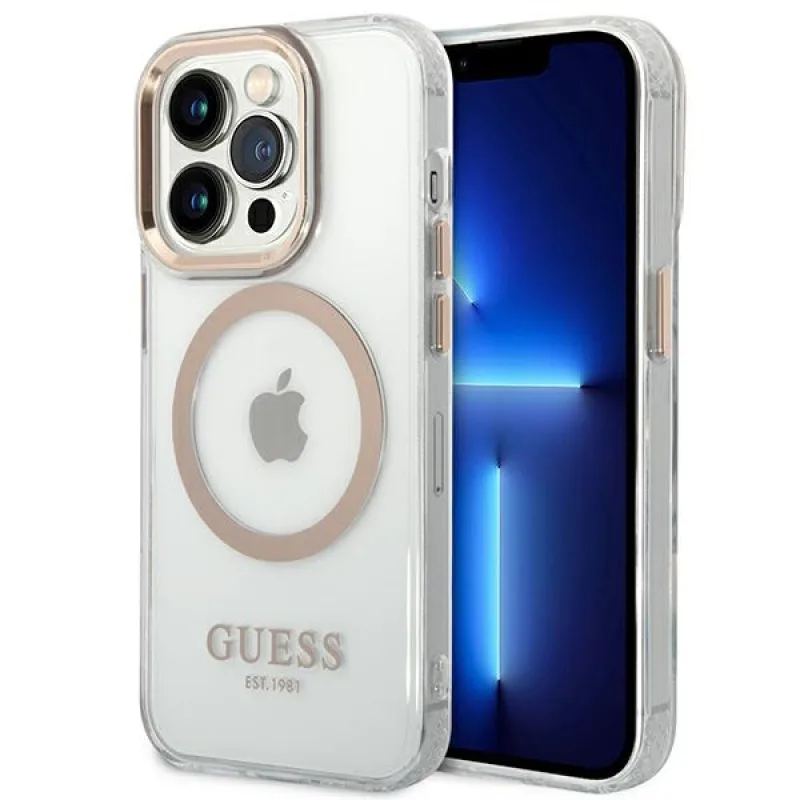 Guess GUHMP14LHTRMD iPhone 14 Pro 6,1 "zlaté / zlaté pevné puzdro Metal Outline Magsafe