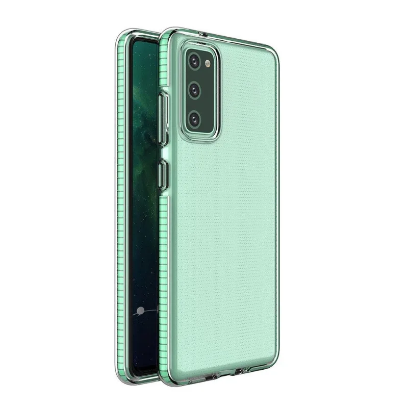 Spring Case číry TPU gélový ochranný kryt s farebným rámom pre Samsung Galaxy A72 4G mint