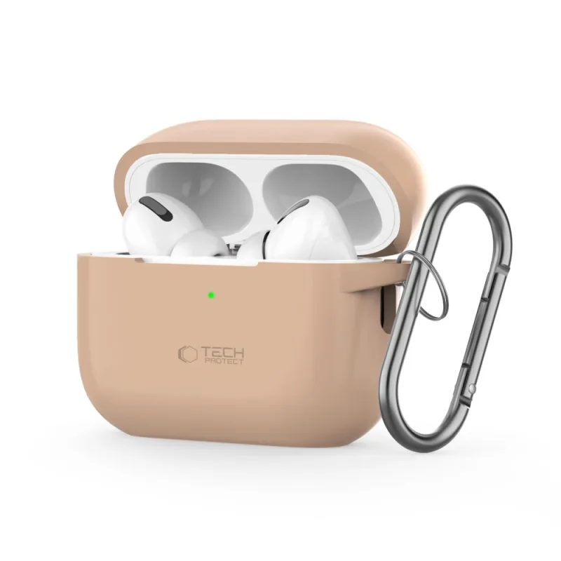Silikónové háčikové puzdro Tech-Protect pre Apple AirPods Pro 1 / 2 – béžové