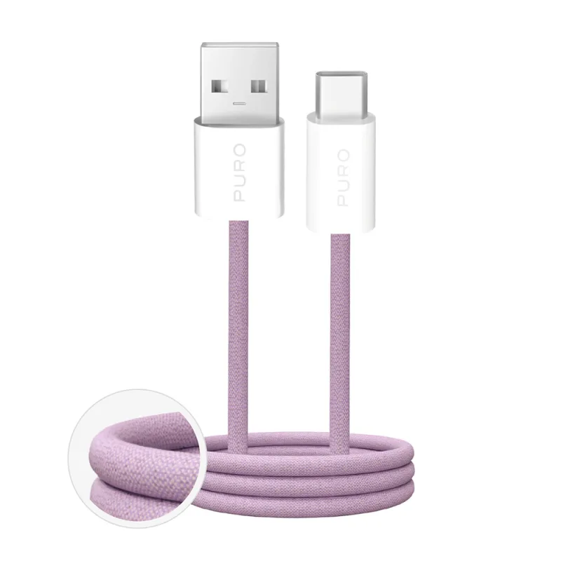 Pletený kábel Puro Fabrik 2.0 10 W USB-A – USB-C 1,5 m – ružový