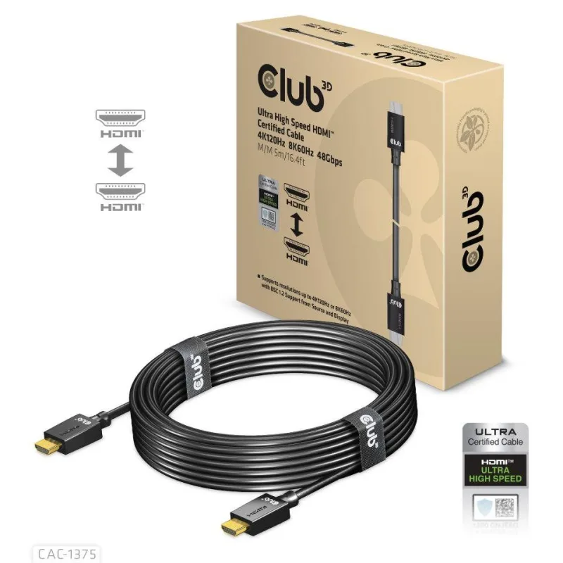 Club3D Ultra Rychlý HDMI™ Certifikovaný, 4K120Hz 8K60Hz 48Gbps M/ M 5m/…