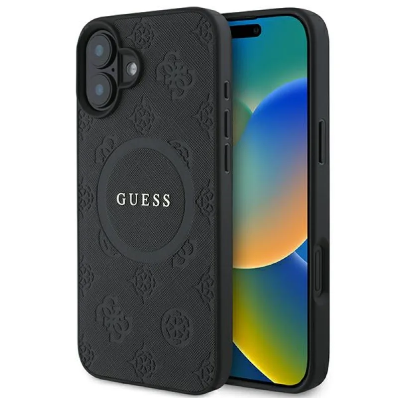 Puzdro Guess Saffiano Peony Classic Logo MagSafe pre iPhone 16 - čierne