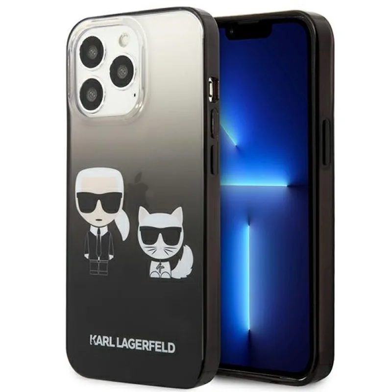 Kryt Karl Lagerfeld Gradient Ikonik Karl&Choupette pre iPhone 13 Pro / iPhone 13 - čierny