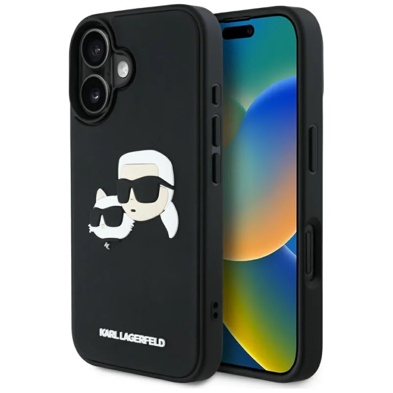 Puzdro Karl Lagerfeld HC 3D Gumové dvojité hlavy iPhone 16 – čierne