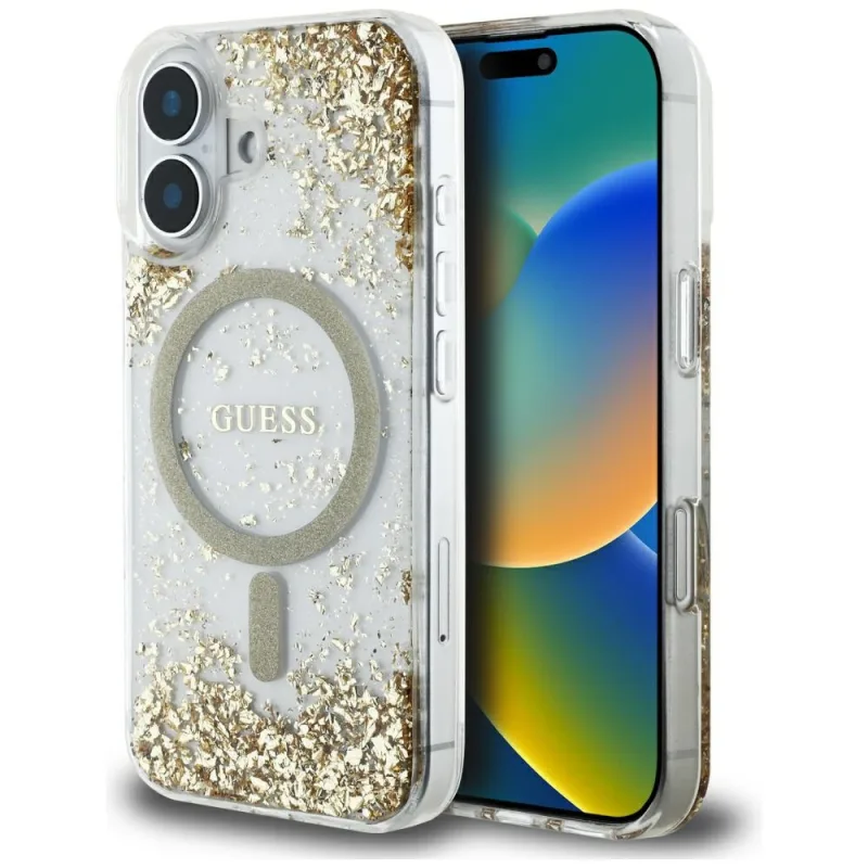 Guess HC Resin Bottom Glitter MagSafe puzdro pre iPhone 16 - zlaté