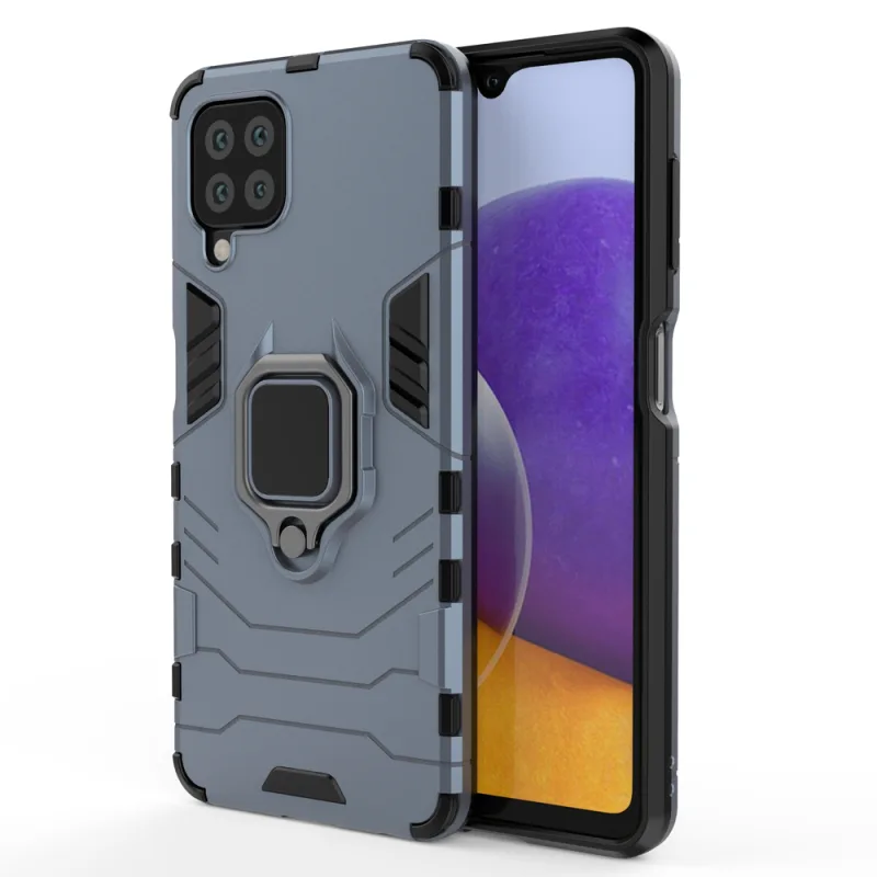 Ring Armor Case Kickstand Tough Rugged Cover pre Samsung Galaxy A22 4G modrý