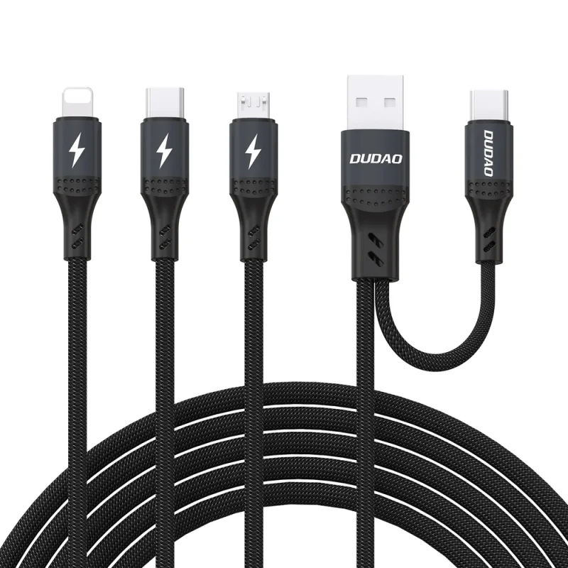 Kábel Dudao L3W USB-A/USB-C na Lightning/USB-C/MicroUSB 66W – čierny