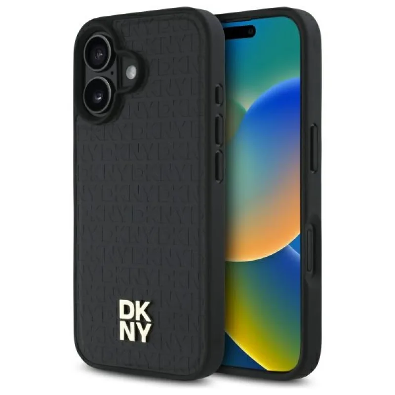DKNY Repeat Pattern Stack Logo MagSafe iPhone 16 – čierne