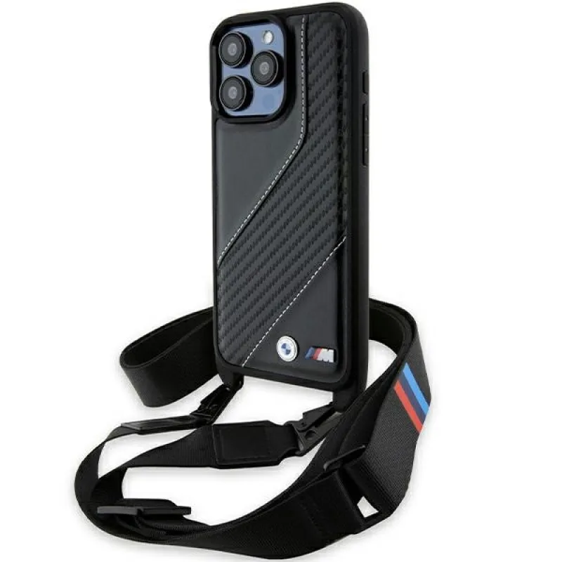 Puzdro BMW M Edition Carbon Stripe & Strap pre iPhone 15 Pro Max - čierne