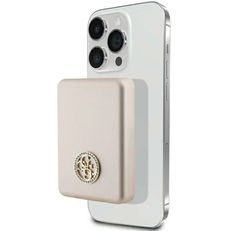 Indukčná power banka Guess MagSafe 4G Strassed Metal Logo 5W 3000mAh - zlatá