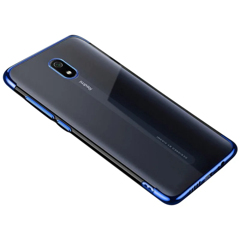 Clear Color Case Gél TPU Galvanický rám Kryt pre Xiaomi Redmi 8A modrý