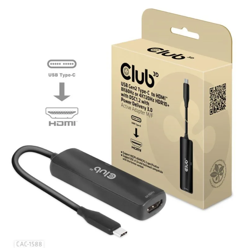 Club3D Adaptér USB-C na HDMI 8K60Hz/ 4K120Hz, Active Adapter M/ F, PD 3…