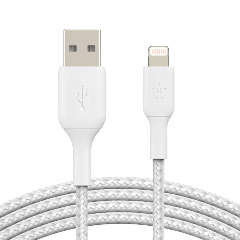 BELKIN kábel opletaný USB-A - Lightning, 1m, biely CAA002bt1MWH