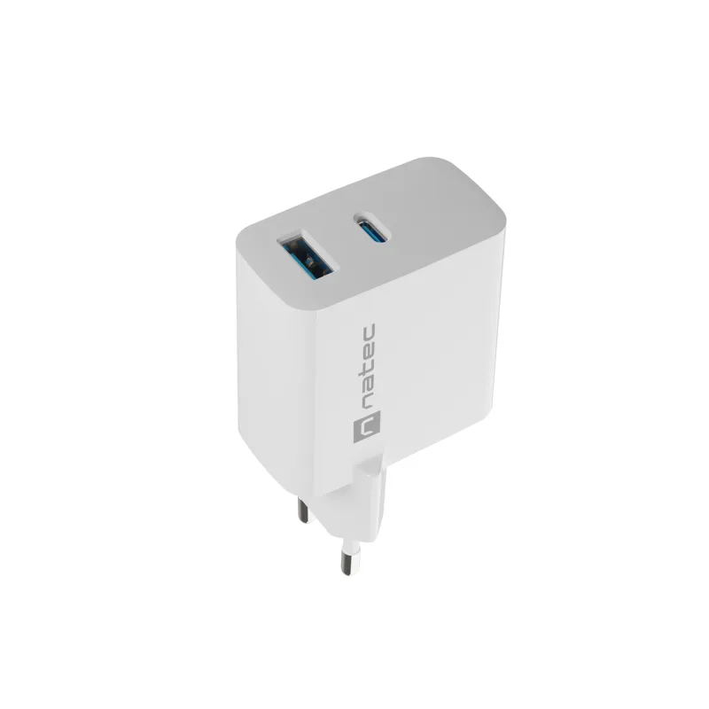 Univerzálna USB nabíjačka Natec RIBERA GaN 45W, 1X USB-A, 1X USB-C, biela…