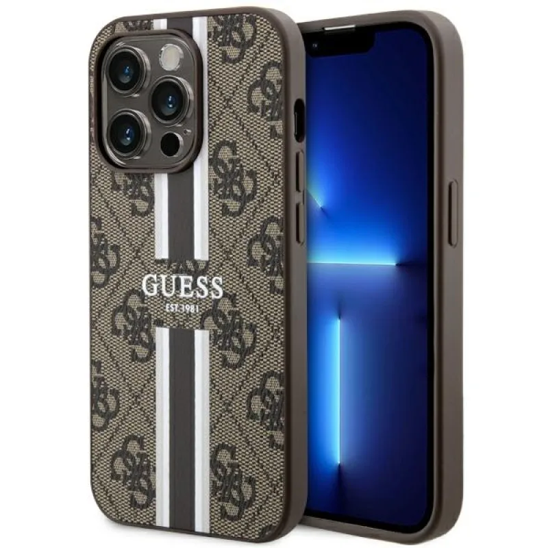 Guess GUHMP14LP4RPSW iPhone 14 Pro 6,1" hnedo-hnedé pevné puzdro 4G Printed Stripes MagSafe