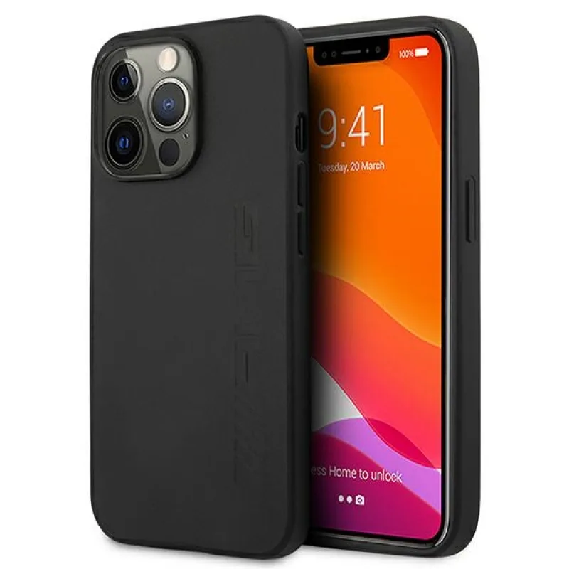 Kožené puzdro AMG Hot Stmped Case pre iPhone 13 Pro / 13 6,1" - čierne